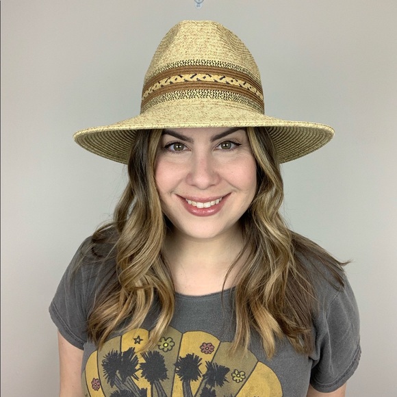 Sunset Trail Straw Rancher Hat Tan Brown Wide Brim - Picture 2 of 8